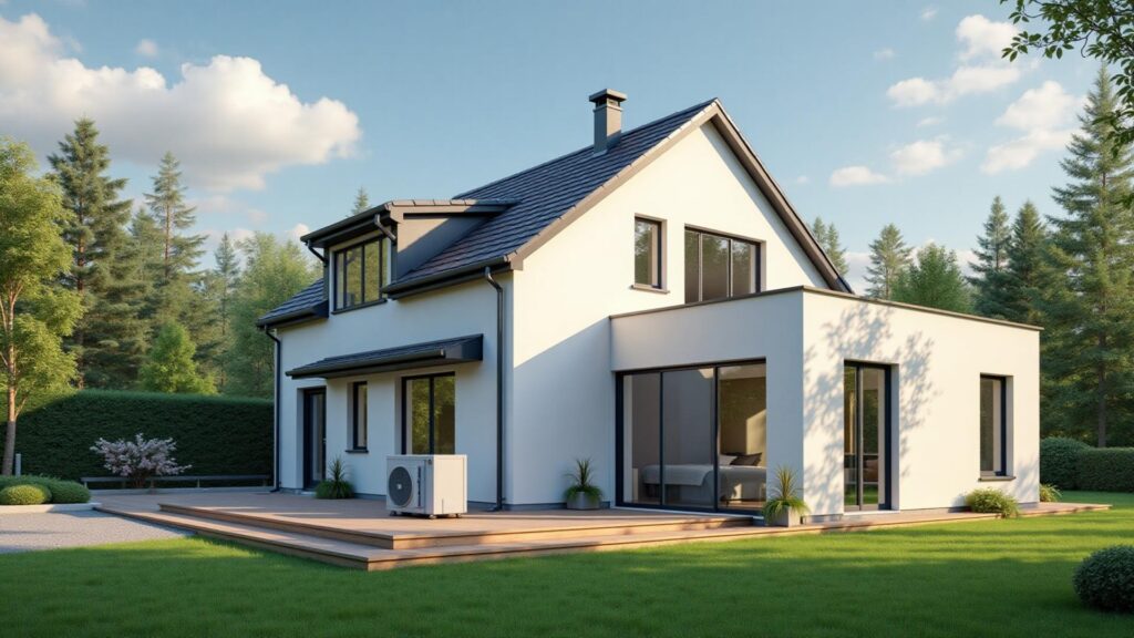 Foto de una casa en el campo con su instalación de aerotermia en Getafe.